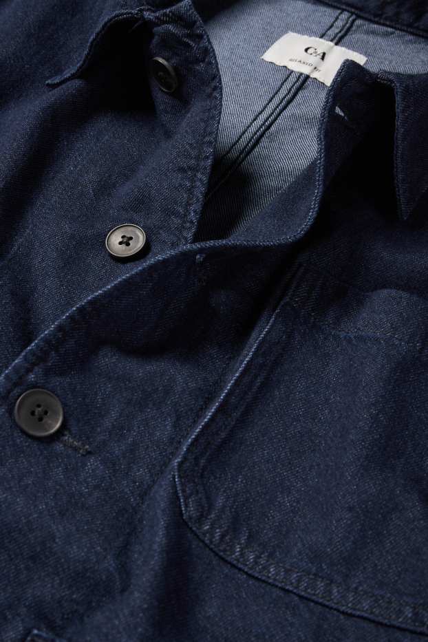 Pánské - Džínová košilová bunda - relaxed fit - kent - džíny - tmavomodré