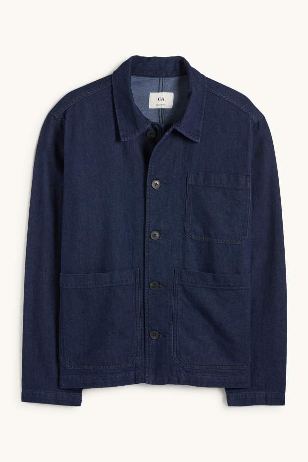 Pánské - Džínová košilová bunda - relaxed fit - kent - džíny - tmavomodré