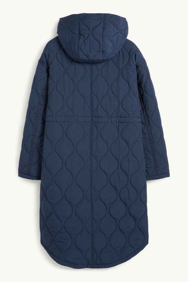 Damen - Steppmantel mit Kapuze - dunkelblau