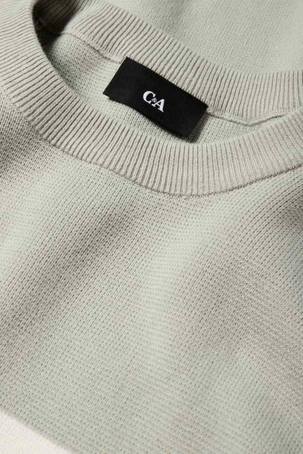 Men - Jumper - striped - textured - mint green