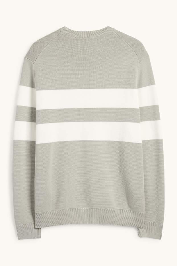 Men - Jumper - striped - textured - mint green