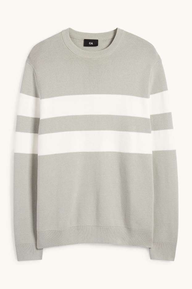 Men - Jumper - striped - textured - mint green