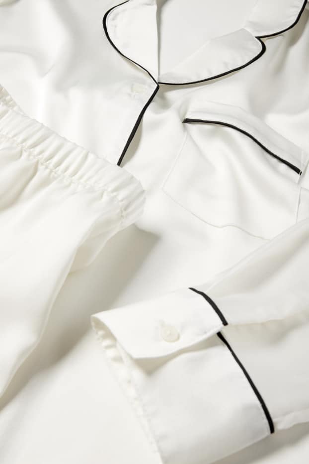 Dames - Pyjama van satijn - crème wit