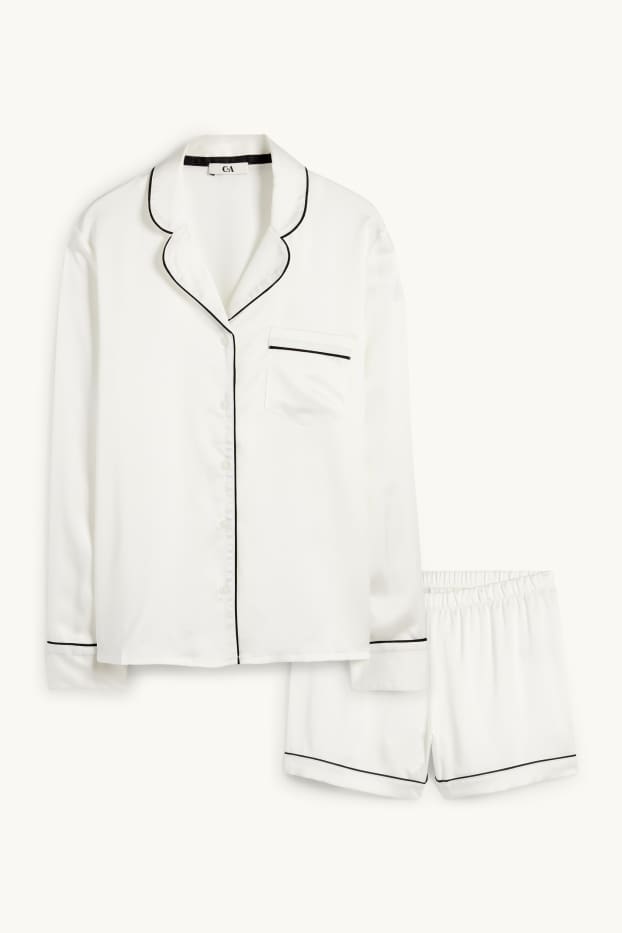 Dames - Pyjama van satijn - crème wit