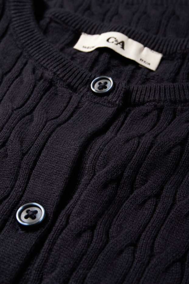 Children Girls - Cardigan - cable knit pattern - black