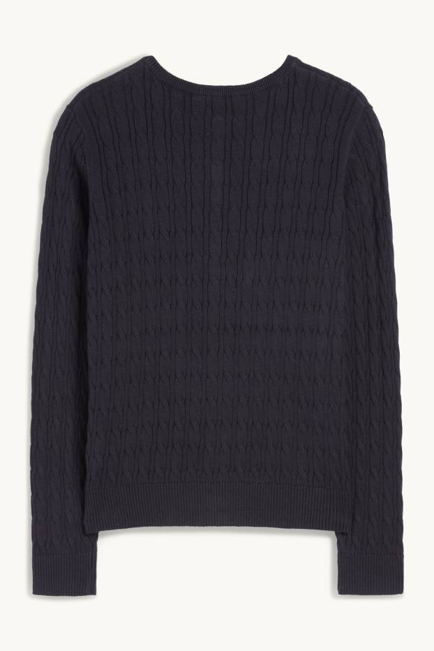 Children Girls - Cardigan - cable knit pattern - black