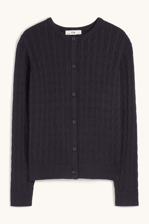 Children Girls - Cardigan - cable knit pattern - black