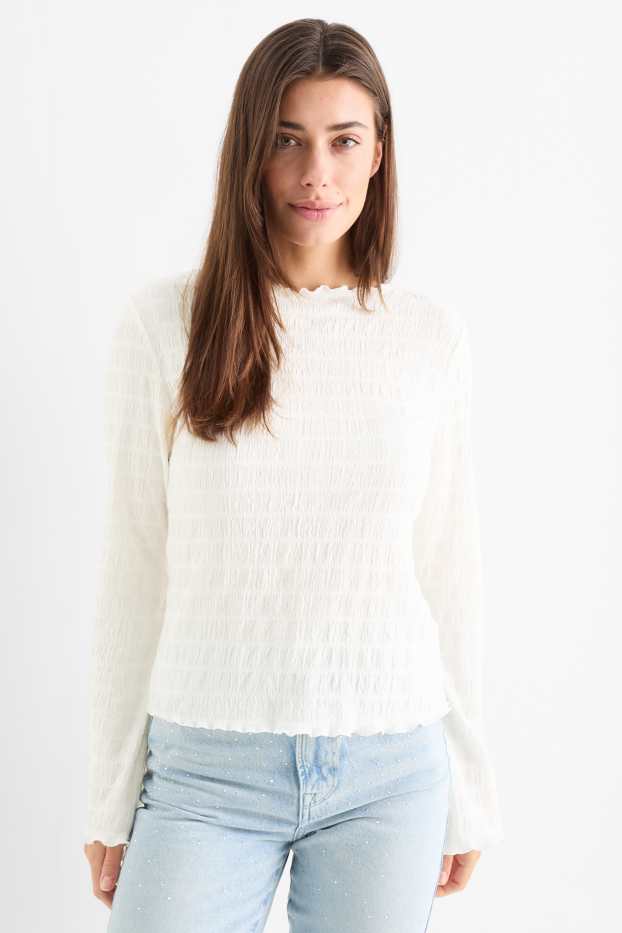 Dona - Samarreta de màniga llarga - de punt de niu d'abella - blanc