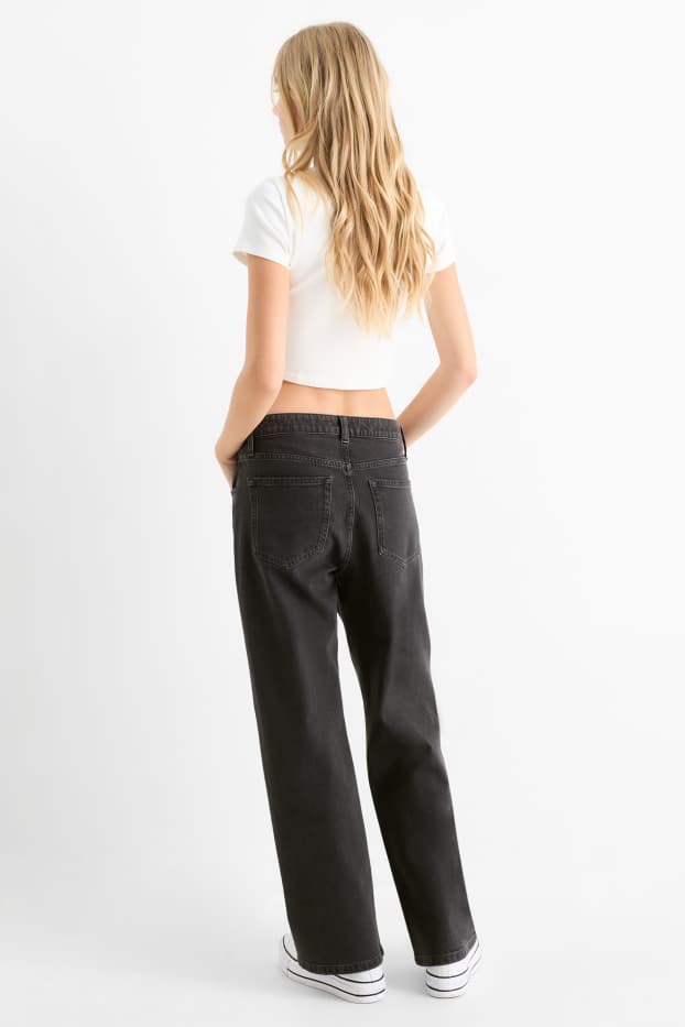 Damen - Baggy Jeans - Mid Waist - dunkeljeansgrau