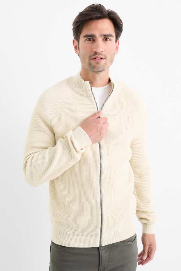 Hommes - Gilet en maille - finition côtelée - beige clair