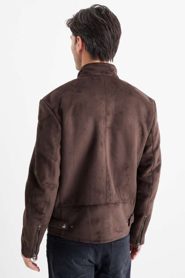 Heren - Bikerjack - imitatiesuède - donkerbruin