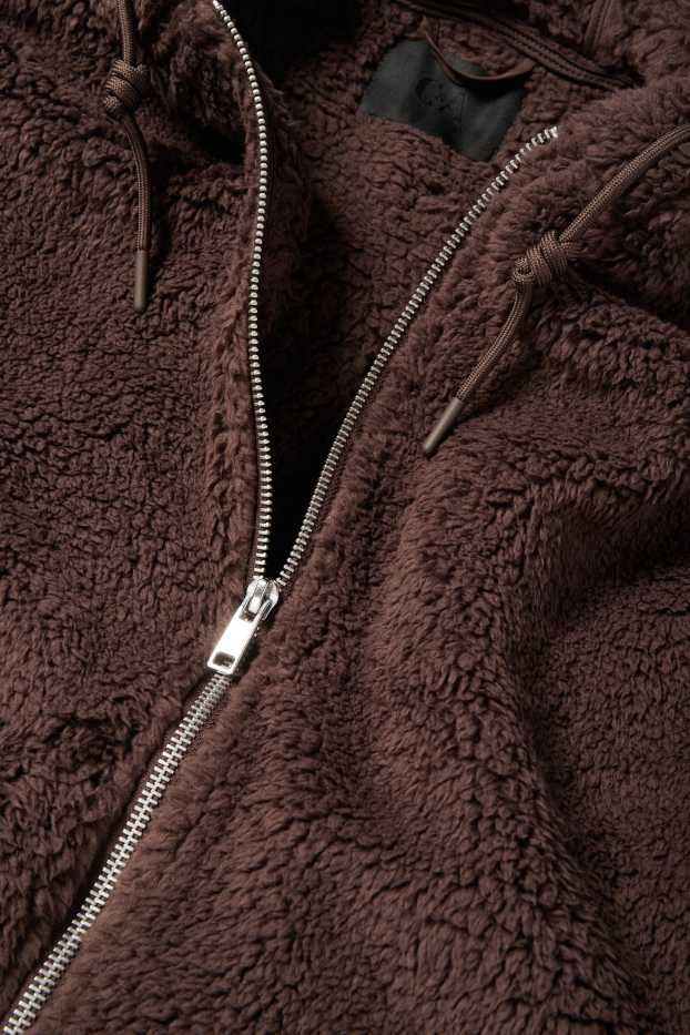 Femmes - Veste en peluche à capuche - marron foncé