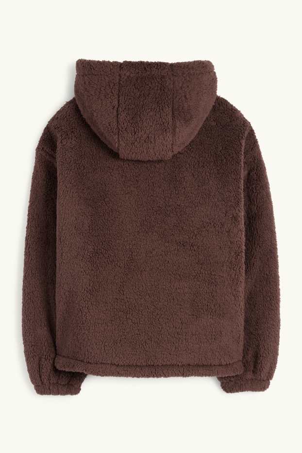 Femmes - Veste en peluche à capuche - marron foncé