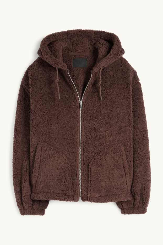 Femmes - Veste en peluche à capuche - marron foncé