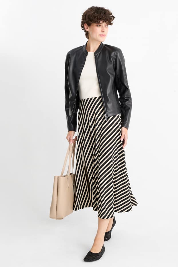 Women - Skirt - striped - black / beige