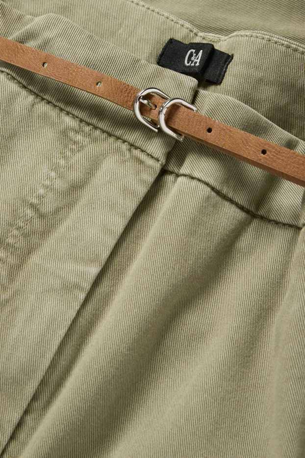 Damen - Stoffhose mit Gürtel - High Waist - Barrel Leg - khaki