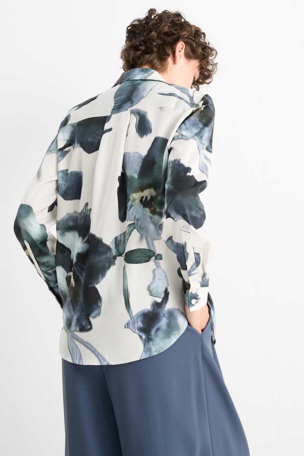 Women - Satin blouse - floral - light beige