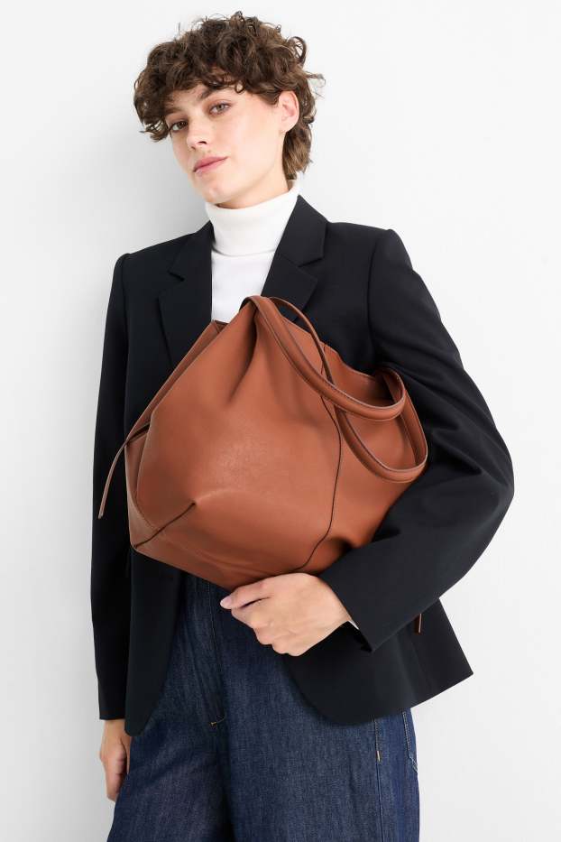 Damen - Großer Shopper - Lederimitat - braun