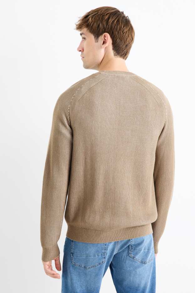 Herren - Pullover - gerippt - beige