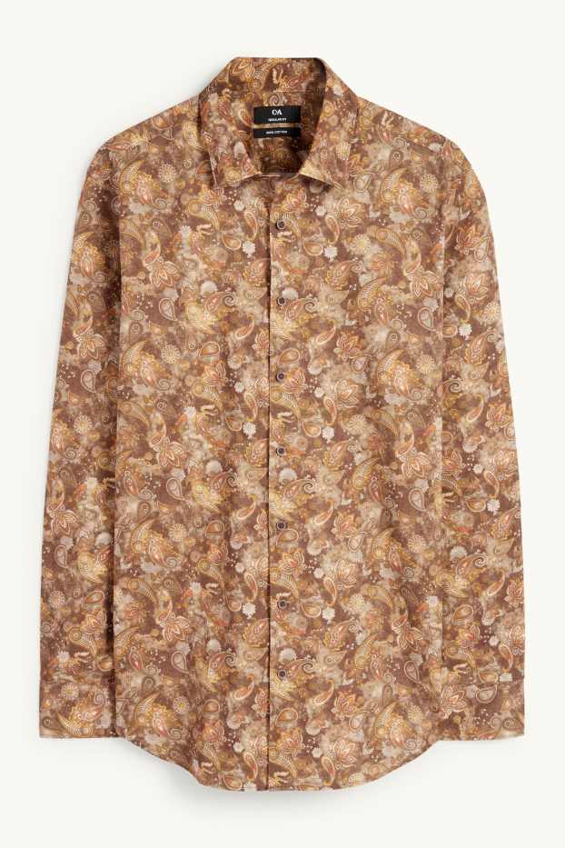 Bărbați - Cămașă office - regular fit - guler Kent - cu model - maro deschis