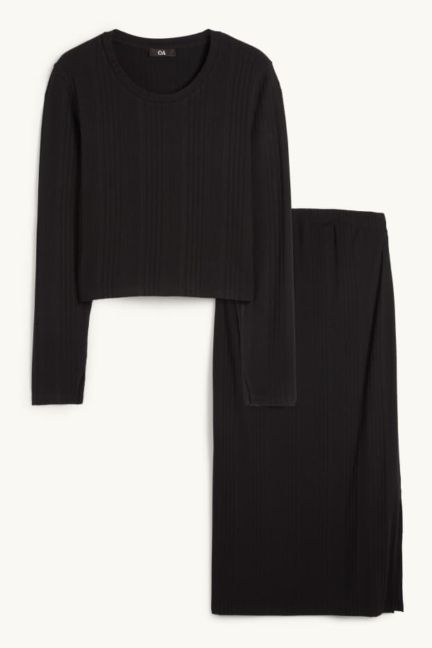 Donna - Set - maglia corta a maniche lunghe e gonna premaman - 2 pezzi       - nero