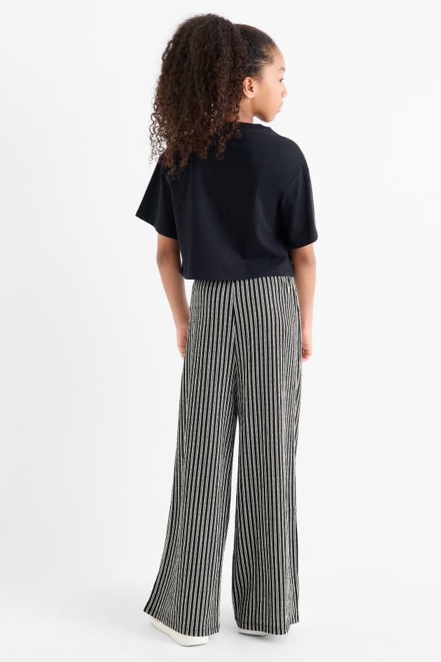 Enfants filles - Pantalon en jersey - Palazzo - à rayures - texturé - noir / blanc