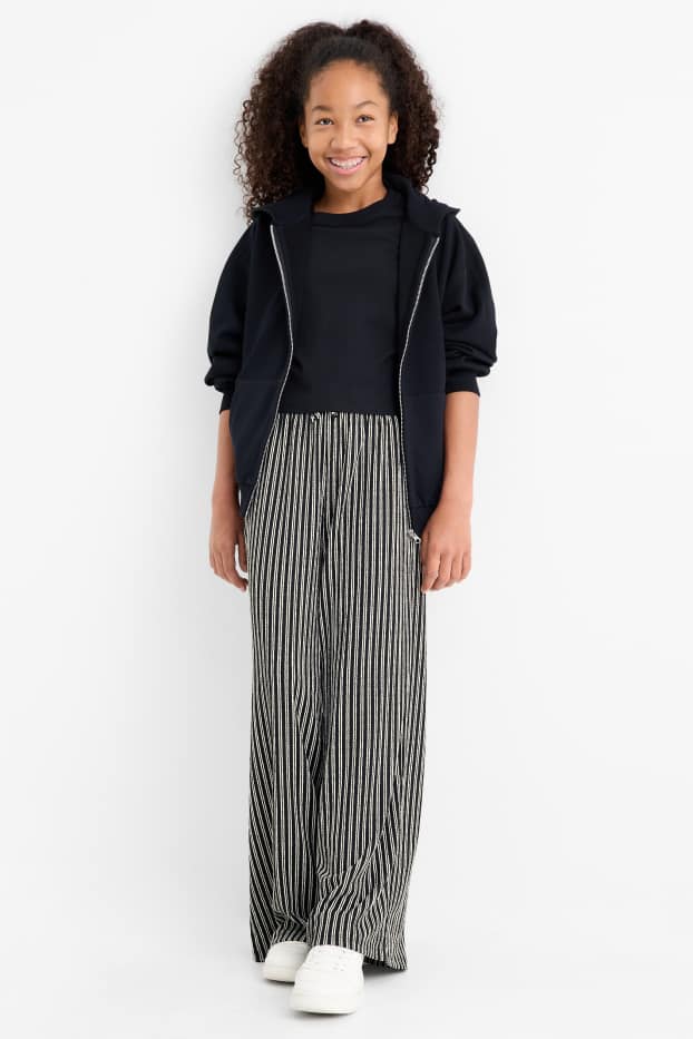 Enfants filles - Pantalon en jersey - Palazzo - à rayures - texturé - noir / blanc