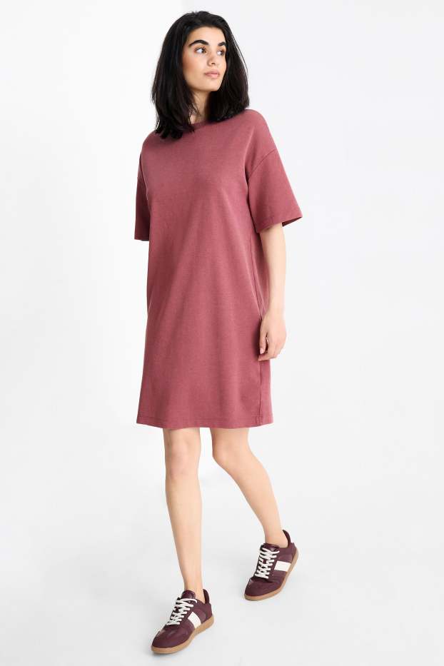 Dames - T-shirt-jurk - donker rose