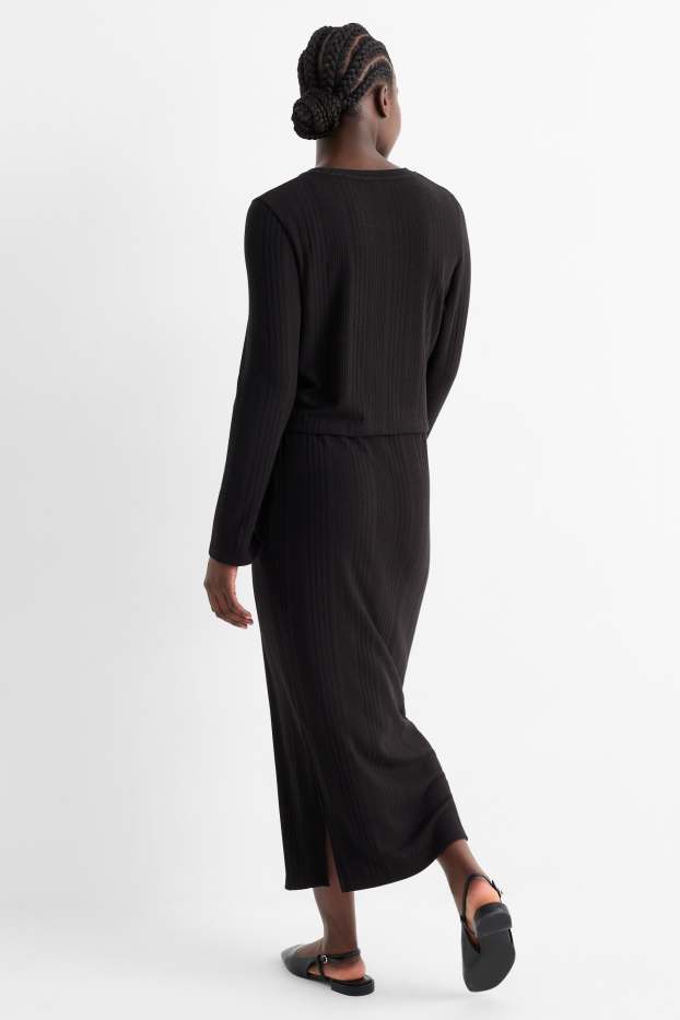 Donna - Set - maglia corta a maniche lunghe e gonna premaman - 2 pezzi       - nero