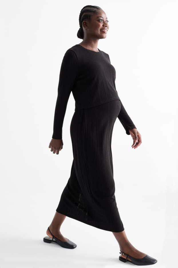 Donna - Set - maglia corta a maniche lunghe e gonna premaman - 2 pezzi       - nero