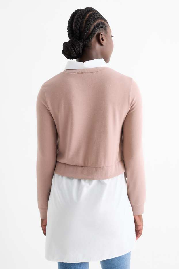 Femmes - Sweat de grossesse - look 2-en-1 - rose
