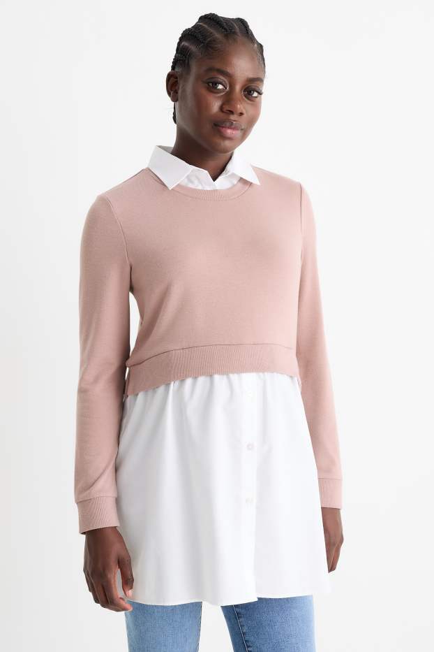 Femmes - Sweat de grossesse - look 2-en-1 - rose