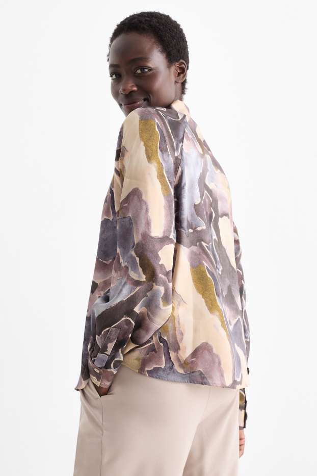 Donna - Blusa in raso - fantasia - beige