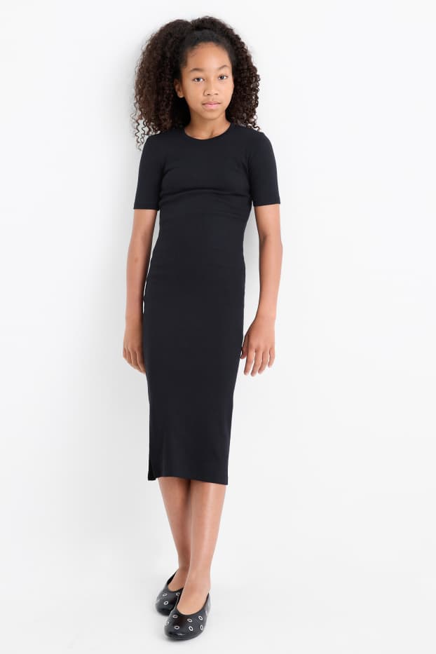 Children Girls - T-shirt dress - ribbed - black