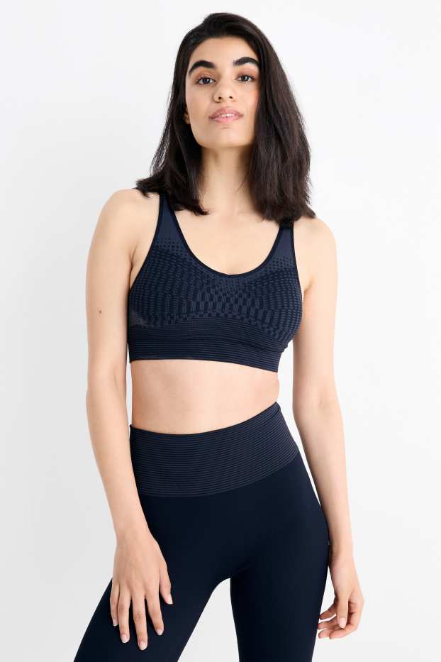 Donna - Reggiseno sportivo - imbottito - senza cuciture - fantasia - blu scuro