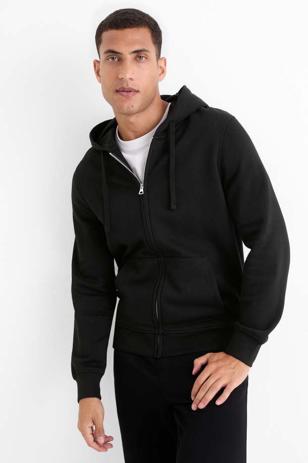 Uomo - Felpa con zip e cappuccio - nero