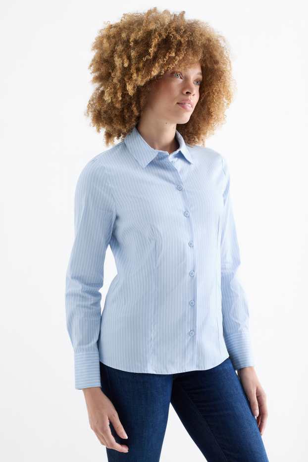 Women - Blouse - striped - light blue