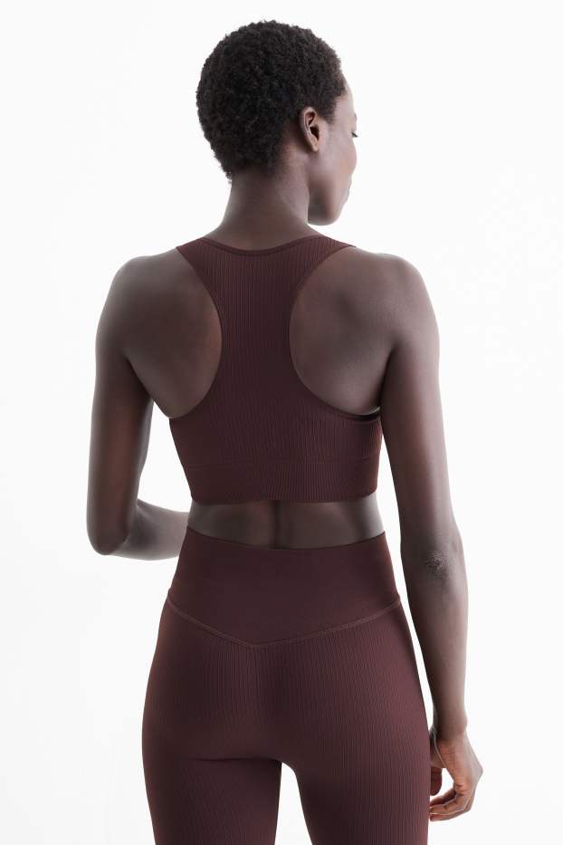 Donna - Reggiseno sportivo - imbottito - senza cuciture - marrone scuro