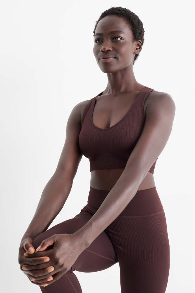 Donna - Reggiseno sportivo - imbottito - senza cuciture - marrone scuro