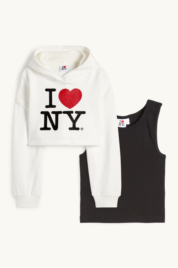 Bambine - New York - set - felpa con cappuccio e top - 2 pezzi - bianco