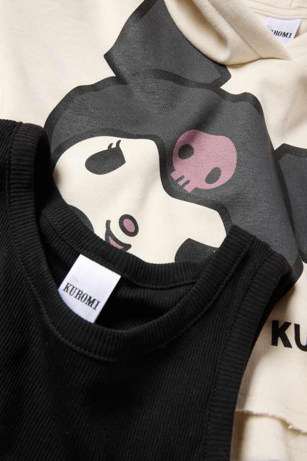Enfants filles - Kuromi - ensemble - sweat à capuche et top - 2 pièces - beige clair
