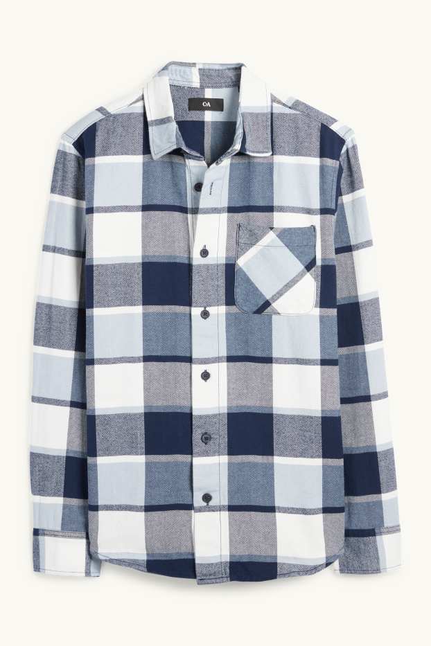 Hommes - Chemise - regular fit - col kent - à carreaux - bleu