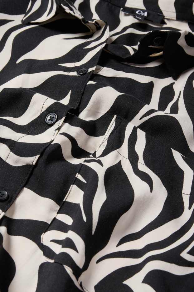 Femmes - Robe-chemisier - à motif - noir / beige