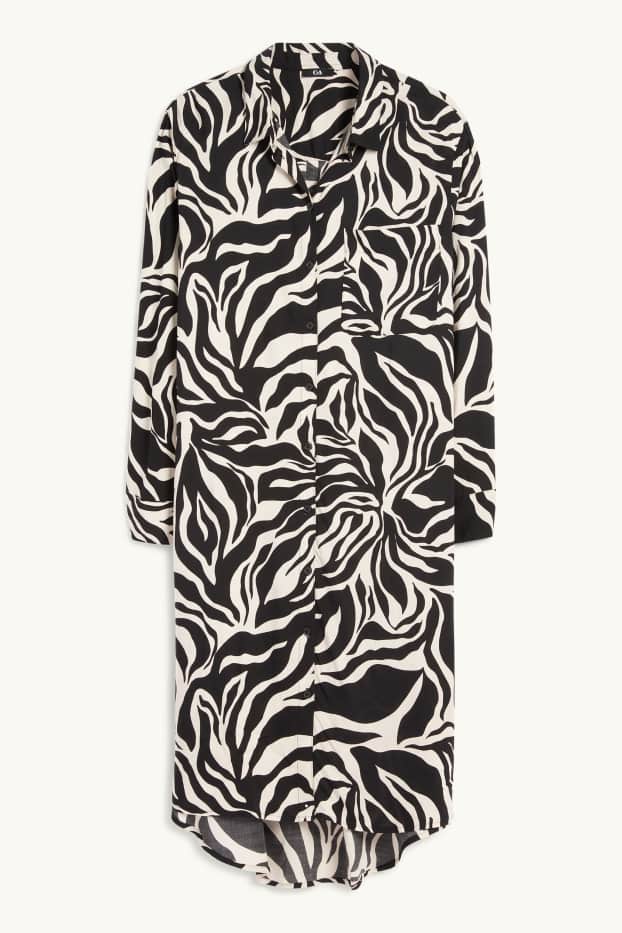 Femmes - Robe-chemisier - à motif - noir / beige