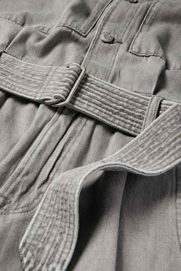 Damen - Jeans-Jumpsuit mit Gürtel - helljeansgrau