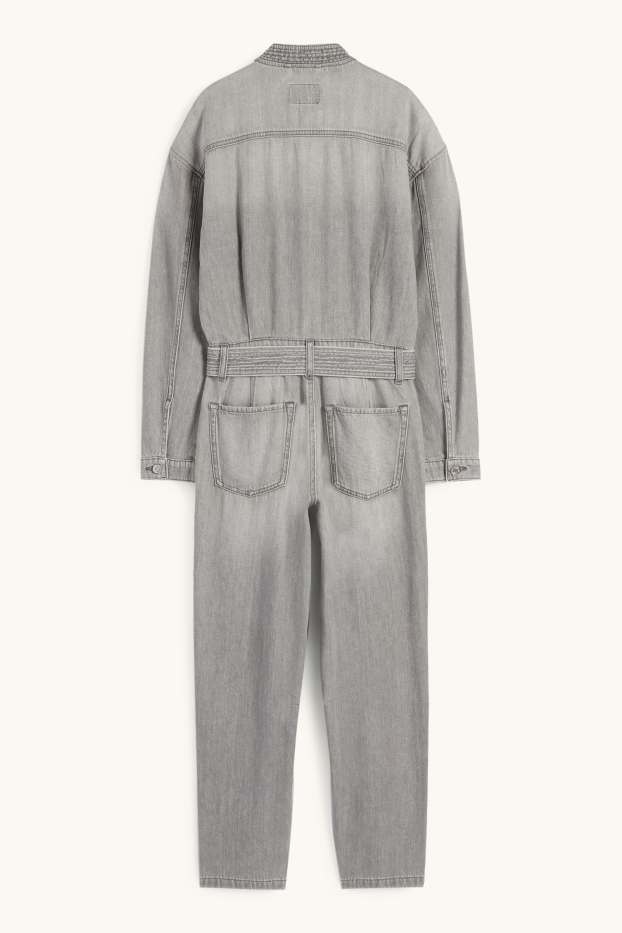 Damen - Jeans-Jumpsuit mit Gürtel - helljeansgrau