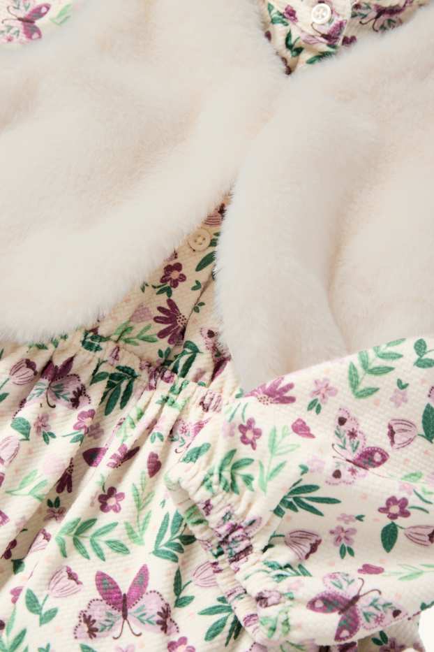 Children Girls - Set - dress, faux fur waistcoat and tights - 3 piece - violet