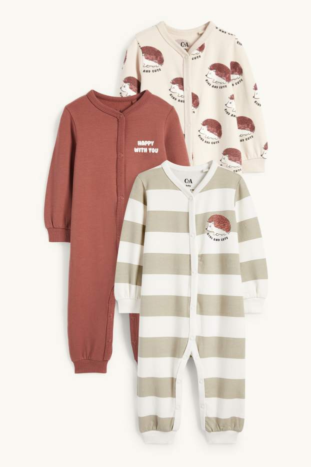 Unisex - Multipack 3er - Igel - Baby-Schlafanzug - cremeweiß