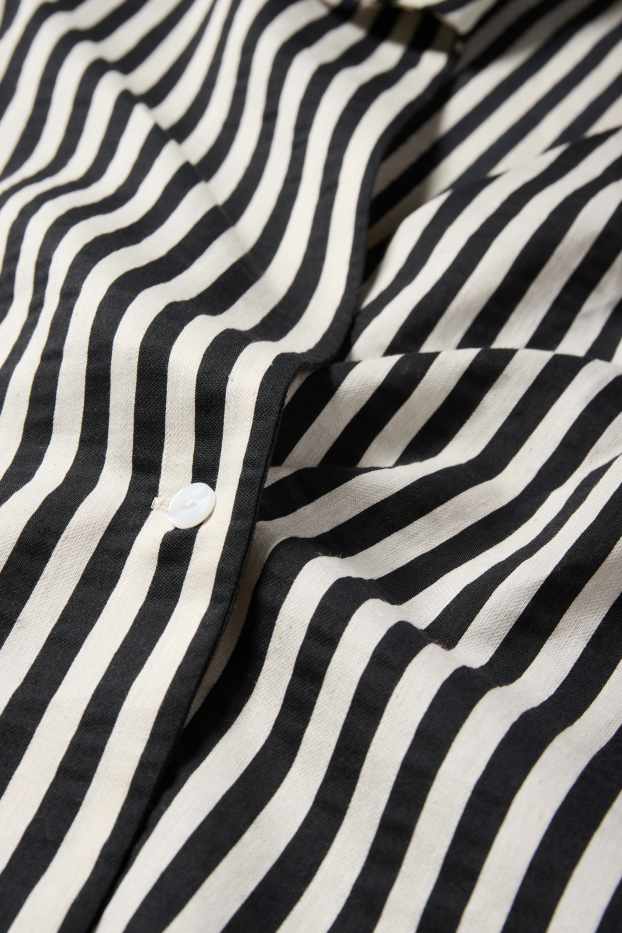 Femmes - Chemisier en lin mélangé à col V - à rayures - noir / blanc