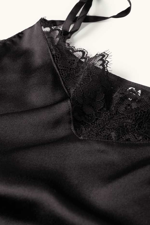 Donna - Camicia da notte di raso - nero